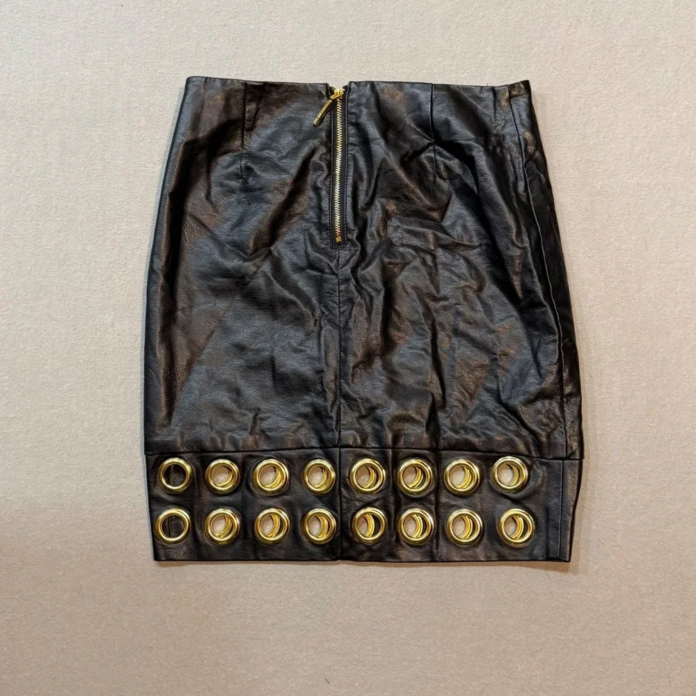 I.N.C. Black Faux Leather Biker Skirt Gothic Rock Band Mob Wife Grommets Women 0